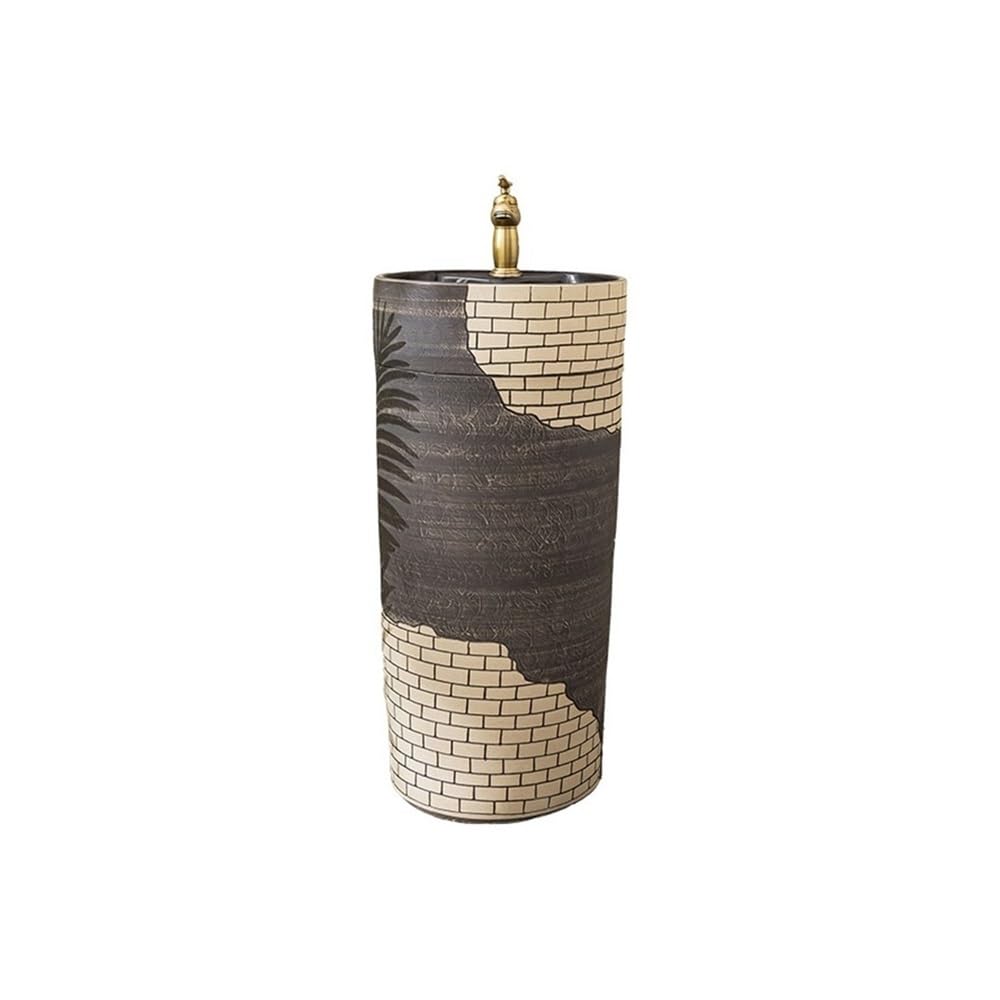 Fregadero de cerámica con grifo y kit de drenaje, lavabo de pie para baños modernos, elegante y diseño, fácil instalación