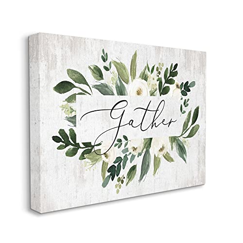 Image of Stupell Industries 'Gather Text White Flower Green Botanicals'| Canvas Art | Stupell Industries | 30 x 24 Inches, Easy to Hang and Sturdy, Made in USA, by Lettered and Lined