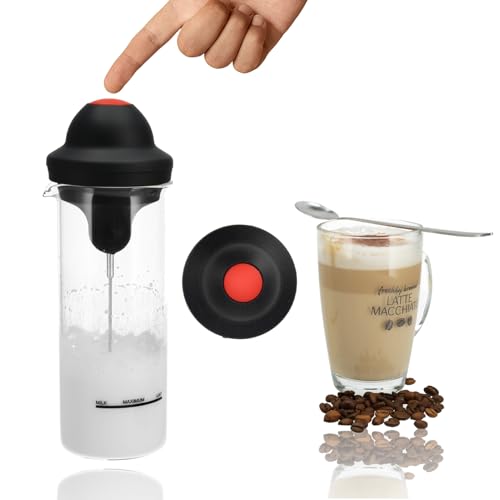 Espumador de leche Eléctrico 450ml, Vidrio de Borosilicato, 7.5W, Libre de BPA, Acero inoxidable, Espuma para Capuchino, Latte, Matcha, Macchiato, Chocolate Caliente