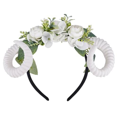 MOSTORY Handmade White Sheep Horns Headband Woodland Horn