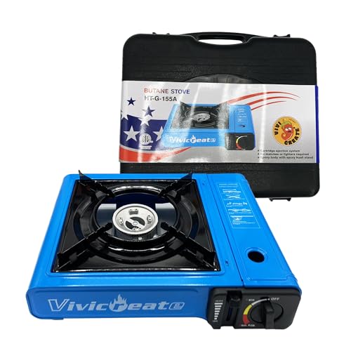 Vivicreate 7000 BTU Portable Butane Gas Stove for Camping Cooking Outdoor, Lightweight Portable Stove Burner with Auto Ignition, Estufa de Gas Portátil para Camping al Aire Libre(Blue)