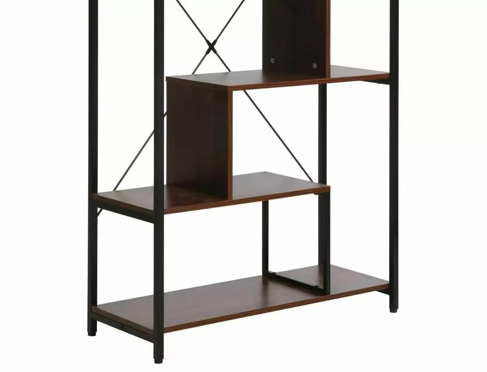 NET B, regał na książki w stylu loft, orzech włoski, metal i płyta laminowana, 75 x 132 x 35 cm, do biura i salonu