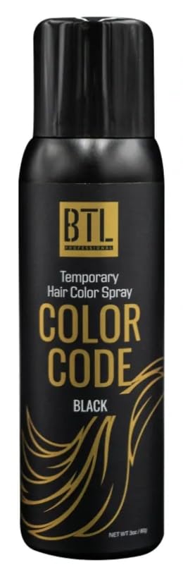 BTL Color Code Temporary Hair Color Spray-On! Vibrant & Easy to Wash | Fast Drying (3oz/80g) (Black, 3oz/80g)