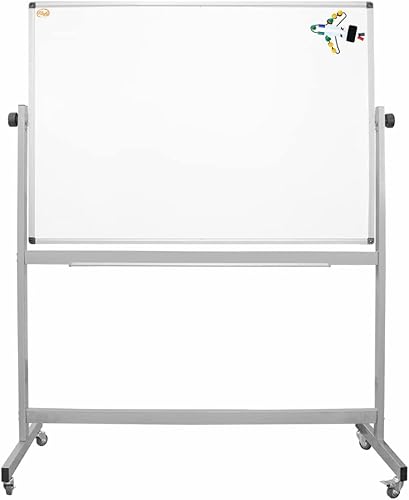 Miniatura 6 de Pizarra blanca móvil, pizarra magnética de borrado en seco de doble cara, estructura de metal estable, 48 x 32 pulgadas, marco de metal de color
