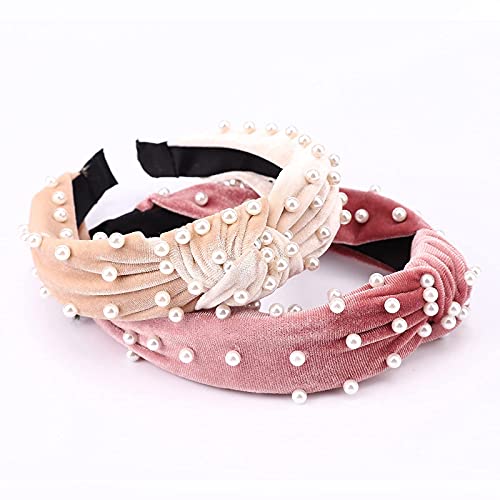 Image of DRESHOW 4 Pack Velvet Pearl Headbands for Women Girls Bow Turban Vintage Boho Head Bands Wraps Hoop Hair Accessories Gift