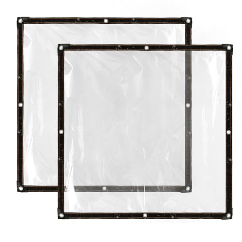 Cosmos 2 Pcs Clear Tarp Cover Heavy Duty Transparent Plastic Tarpaulin Rain Tarp with Grommets for Garden Greenhouse Plant Cover Balcony Patio Outdoor Camping, Waterproof & Tear Resistant, 39 x 39 in