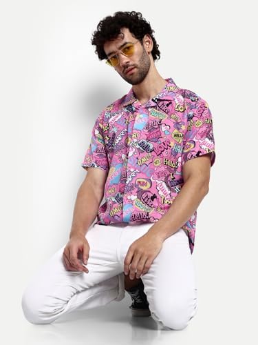 Image of Leriya Fashion Men's Casual - Button Down Summer Shirt for Mans | Regular Fit Shirts for Man | Ideal for Travel |Picnic |Rayon Half Sleeve Printed Shirt's