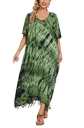Image of Beautybatik Women Hippie Tie Dye Caftan Kaftan Loungewear Maxi Plus Size Long Dress XL to 4X