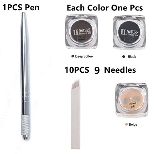GD Pro Complete Tattoo Kit,GD Microblading Pen Kits Manual Pen Eyebrow Paste Ink Kits With 10Pcs 9Pin Needle
