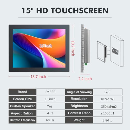 Image of 15 inch Industrial Touch Panel PC, Ratio 4:3 Multi-Touchscreen-Monitor,Wall Mounted Touch Screen Panel Computer,WiFi & Built-in Speakers,IP65 Front,Win 10 I3 RAM 4G+128G SSD