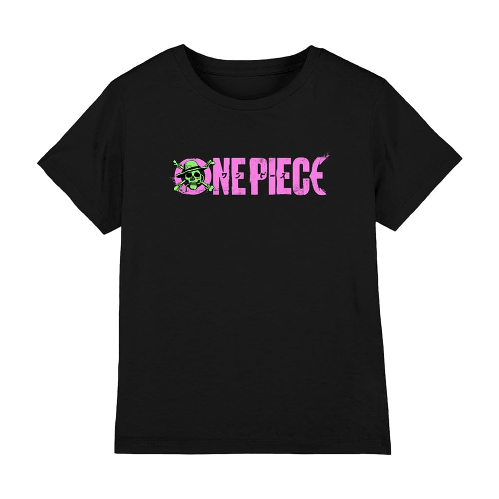 One Piece Luffy Jolly Roger Bright Logo Kids T-Shirt, Black, 7-8Y