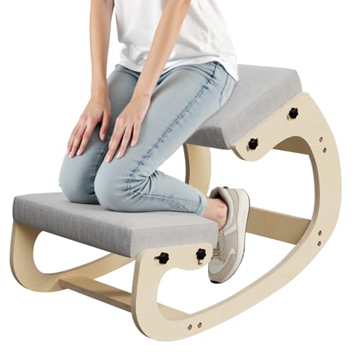Ergonomic Kneeling Chair with Rocking Wooden Base – Adjustable Height Posture Chair, Thick Cushion & Soft Kneepad for Back & Neck Pain Relief, Ideal for Home Office