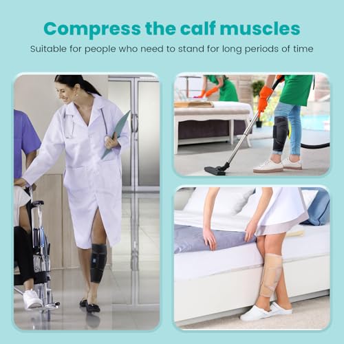 Image of Calf Brace Compression Sleeve for Torn Calf Muscle fit Men & Women, Innovative 2 Layer Elastic Bandage for Legs adds Extra Pressure for Strain, Swelling, Cramps, Varicose Vein -S /M (Beige)