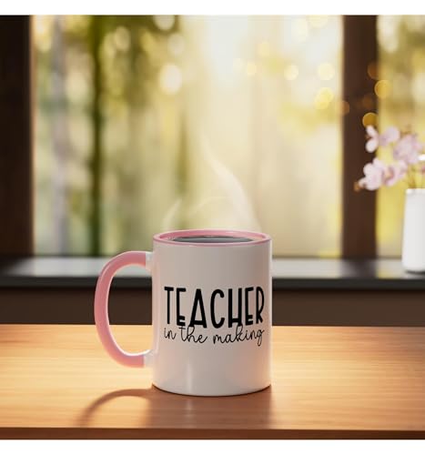 Taza cerámica para futuro docente 11 onzas rosa/blanco miniatura 3
