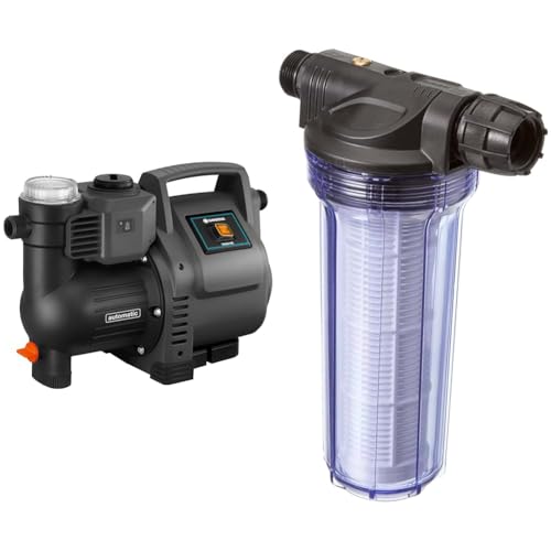 Gardena 01757-20 Hauswasserautomat 230V, Estandar, bis zu 3500 l/h & 01730-20 Pumpen-Vorfilter 180 mm x 33,25 mm (1) AG, 30,3 mm (1) IG Kunststoff, Standard, bis zu 6000 l/h