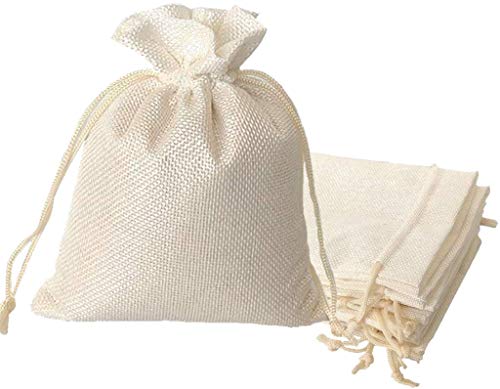 Lifekrafts Unisex Cream White Jute Linen Pouches Christmas, Birthday and Party Favour Bags Potlis for Functions, Candy Bags Size-10x10 cm (Pack of 70)