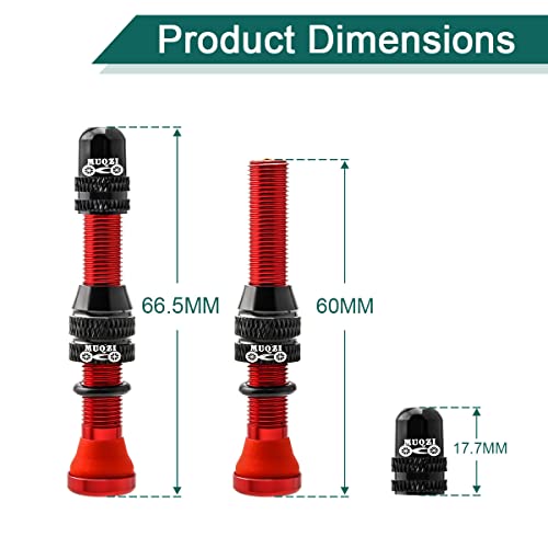 MUQZI Alloy 60mm Bike Tubeless Schrader Valve Stems - Universal Fit, Red, Red-60MM - Image 3