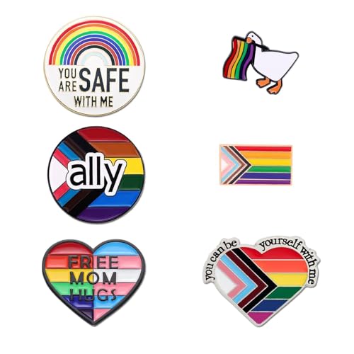STFZAE 6 Stück Pride Anstecknadeln Set, LGBTQ Pride Pins Geschenk, You Are Safe With Me Regenbogen-Flagge, Anstecknadeln für Taschen, SRegenbogen Emaille Brosche，Schwul, Lesben, Trans Accessoires