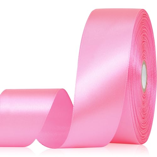 Sagaat Flamingo Pink Ribbon 1-1/2 Inch, 60 Yards Single Face Polyester Satin Ribbon for Gift Wrapping, Fabric Ribbon for Floral Arrangement Crafts Wedding Christmas Party