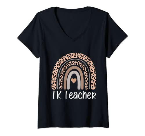 Mujer TK Teacher Rainbow Volver a la escuela lindo profesor Camiseta Cuello V