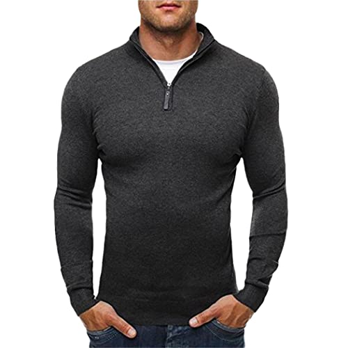 Pull décontracté en coton à col roulé pour homme gris ajusté XXL