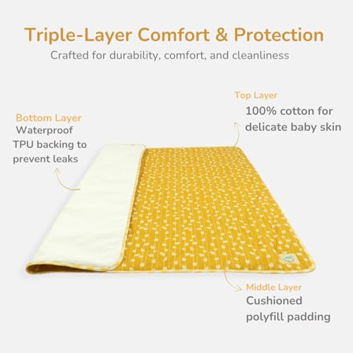 Image of TIDY SLEEP Waterproof Baby Messy Mat | Multipurpose Splash Mat for Under High Chair, Art & Craft, Feeding, Playtime | Anti-Slip, Easy Clean, Foldable | 95x95 cm | Golden Petals
