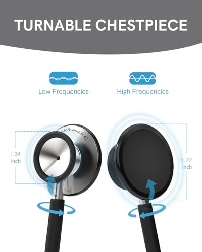 Image of FriCARE Dual Head Stethoscope - Stethoscopes for Nurses, Medical Nursing Students, Paramedics /EMT /LVN /VNA Backup - FSA /HSA Eligible Estetoscopio, Smooth Black Tube, Stainless Steel Chestpiece