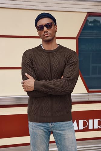 PJ PAUL JONES Mens Crewneck Sweater Casual Cable Knit Pullover Sweater Drop Shoulder Solid Knitted Sweaters - Image 5