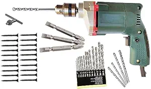Inditrust 3 months warranty Heavy Duty 10mm Electric drill machine 350 W with 3pc +- Screwdriver bit 5pc Masonry 13pc HSS and 20pc Screw (Pack of 5 set) Power & Hand Tool Kit