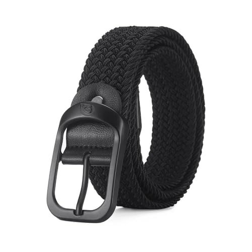 Luxury Brand Design Casual Pin Buckle Waistband Nylon Braided Belt Jeans Strap Weave Waist Band(black&black)