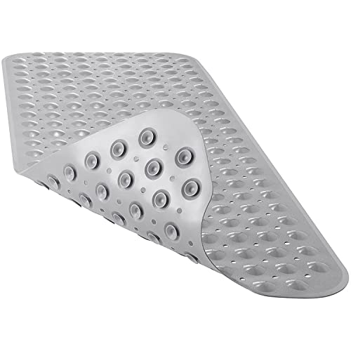 Image of TurtleGrip Anti-Slip Shower Mat, 100x40 cm Soft-Pebble (Grey), Anti-Skid Extra Large Bath Mat with Suction Cups, Machine Washable Bathroom Mats with Drain Holes