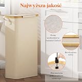 Lifewit Wąski Kosz na Pranie, Kosz na Bieliznę Brudną z Pokrywą, Laundry Basket z Bambusową Ramą, Wyjmowany Worek i Uchwyt, Do Sypialni, Łazienki, Pralni, 65L, Beżowy