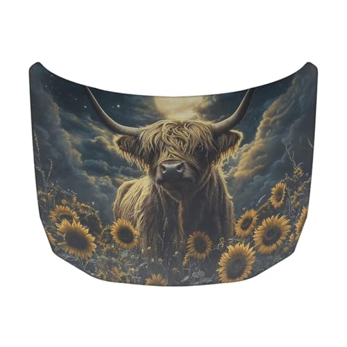 Image of Elastic Polyester Car Hood Cover,A Removable Automotive Accessory with Easy Installation for Car Hood Decoration and Protection-Sunflower Cowhide