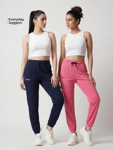 Image of Fflirtygo Cotton Solid Joggers /Track Pant /Solid Pajama /Leggings �100% Export Quality Soft Cotton Night Wear /Pocket Pyjama for Women Combo Pack of 2Pcs, Blue and Grey