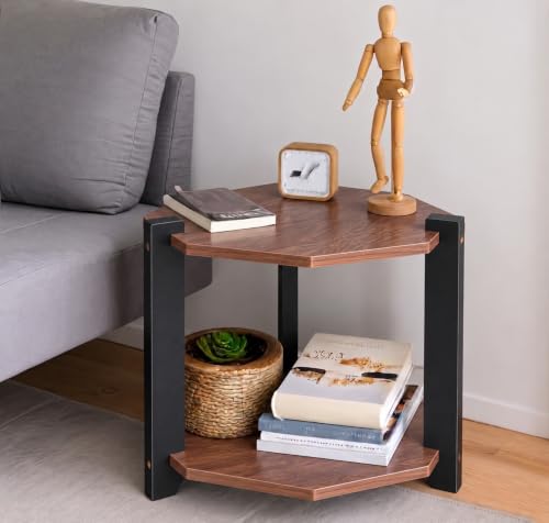 Image of Modern Round Side Table, Home Decor for Living Room, Bed Side Tables for Bed Room, stools for Home, Furniture for Home, 2-Tier White Shelves, 30 x 30 x 40 cm (Octagon Brown Top)