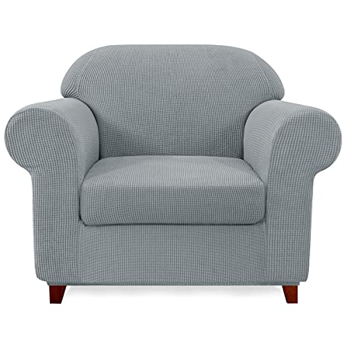 Subrtex Stretch Armchair Sofa Slipcover 2 Piece Sofa Cover 1 Seater Soft Couch Slipcover Washable Furniture Covers, Jacquard Fabric Armchair Checks(Light Gray,Armchair) #TOP23