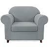 SUBRTEX Stretch Armchair Sofa Slipcover 2 Piece Sofa Cover 1 Seater Soft Couch Slipcover Washable Furniture Covers Jacquard Fabric Small ChecksLight GrayArmchair