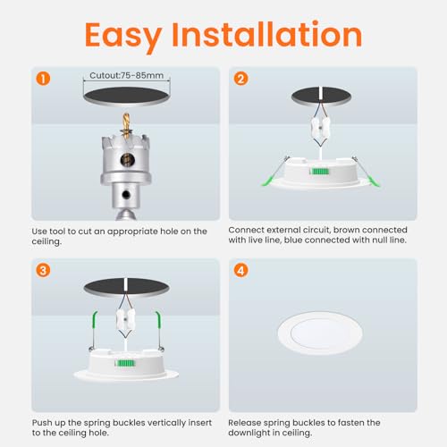 ALUSSO LIGHTING Downlights for Ceiling, 5W Led Downlights Ceiling Dimmable, Recessed Lights 230V 350 Lumen, 3000K 4000K 6500K Adjustable, IP44 Suitable for Bathroom Living Room, 6 Pack,White ALUSSO LIGHTING Downlights for Ceiling, 5W Led Downlights Ceiling Dimmable, Recessed Lights 230V 350 Lumen, 3000K 4000K 6500K Adjustable, IP44 Suitable for Bathroom Living Room, 6 Pack,White