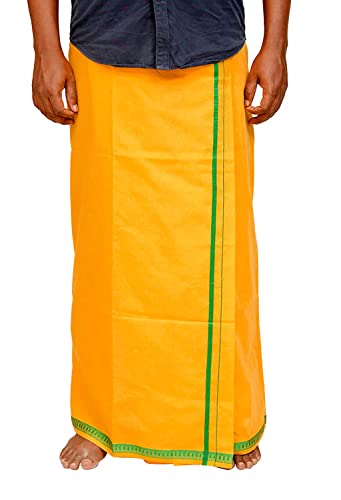 Image of TUNI MANI Men's Polycotton Temple Wear Dhoti with Angavastharam Towel