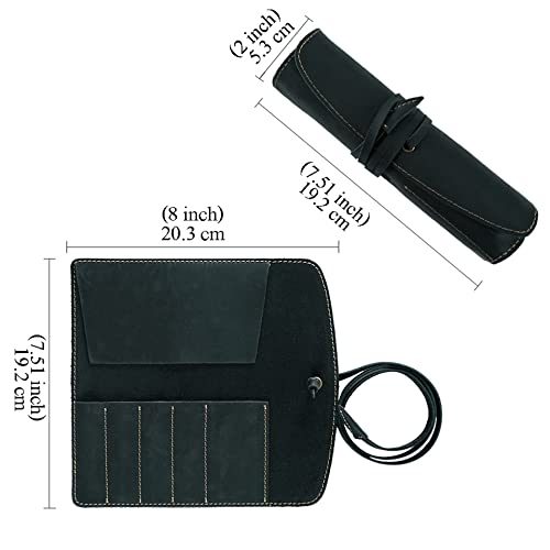 Image of Vintage Genuine Leather Pencil Roll - Pencil Storage Case /Pouch Organizer Handmade (Black)