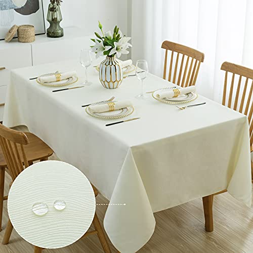 Lipo Square Tablecloth Ivory Jacquard Swirl Design-Waterproof Tablecloths for Square Tables Wrinkle Free-Outdoor Parties Dinning Table Covers Kitchen Decor-Light Ivory Square Tablecloth 70 x 70