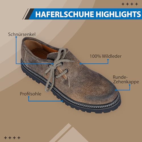 German Wear Haferlschuhe Trachtenschuhe Original Handmachart Trachten Lederschuhe aus Wildleder Echtleder Schuhe (Antikbraun, EU Schuhgrößensystem, Erwachsene, Numerisch, M, 45)