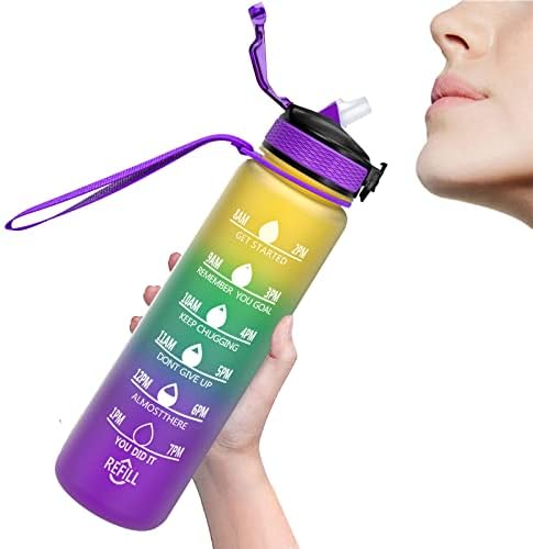 SAKERIN 1 Litre Water Bottle with Straw,Leak-proof Water Bottle with Time Marker & Safety Lock,BPA Free Gym Water Bottles Perfect for Fitness Gym Camping Cycling