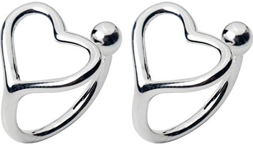 Minimalist Love Bead Cuff Open Hoop Clip on Earrings for Women Teen Girls 925 Sterling Silver 18K White Gold Plated Small Heart Cute Cartilage Climber for Non Piercing Upper Ear Huggie Valentine Easter Mother's Day Jewelry Gifts for Her