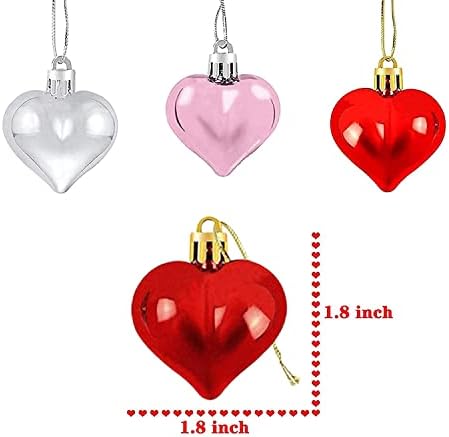 24 Pieces Valentine's Day Heart Baubles,Heart Ornaments Heart Shaped Ornament with Rope Boxed,for Home Wedding Party Hanging Decorations Birthday Wedding Anniversary(Red+Silver+Pink)