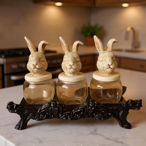 Práctico equipo de cocina de resina con simpáticos tarros de especias para mostrador 7
