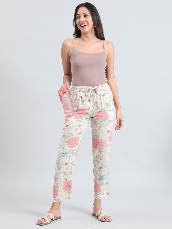 Image of GO COLORS Women Printed Woven Viscose Mid Rise Lounge Pants