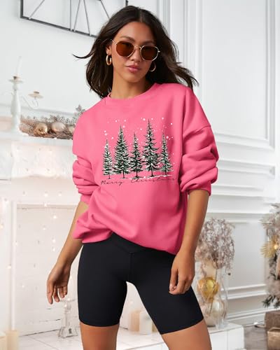Image of PECHAR Christmas Tree Sweatshirts Women Pine Tree Print Shirts Nature Lover Gift Casual Tee Long Sleeve Xmas Pullover