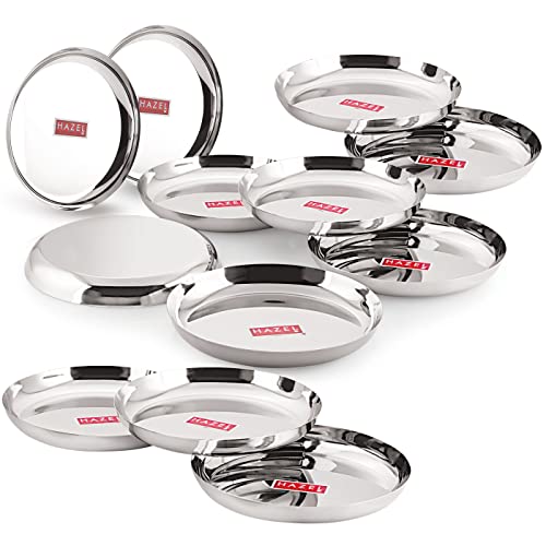 Image of HAZEL Steel Plates for Lunch |Plates Set Steel for Dinner | Steel Dinner Plates Set, 26.8 cm, Set of 12