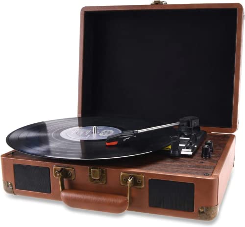 Tourne-disque vintage Bluetooth en vinyle, 2 haut-parleurs stéréo intégrés, 3 vitesses 33/45/78 tr/min avec encodeur numérique, lecteur vinyle LP de valise, prend en charge AUX/USB/RCA/casque (cuir) - Les Beatles, Paul McCartney, John Lennon, RIngo Starr, George Harrison Tourne-disque vintage Bluetooth en vinyle, 2 haut-parleurs stéréo intégrés, 3 vitesses 33/45/78 tr/min avec encodeur numérique, lecteur vinyle LP de valise, prend en charge AUX/USB/RCA/casque (cuir)